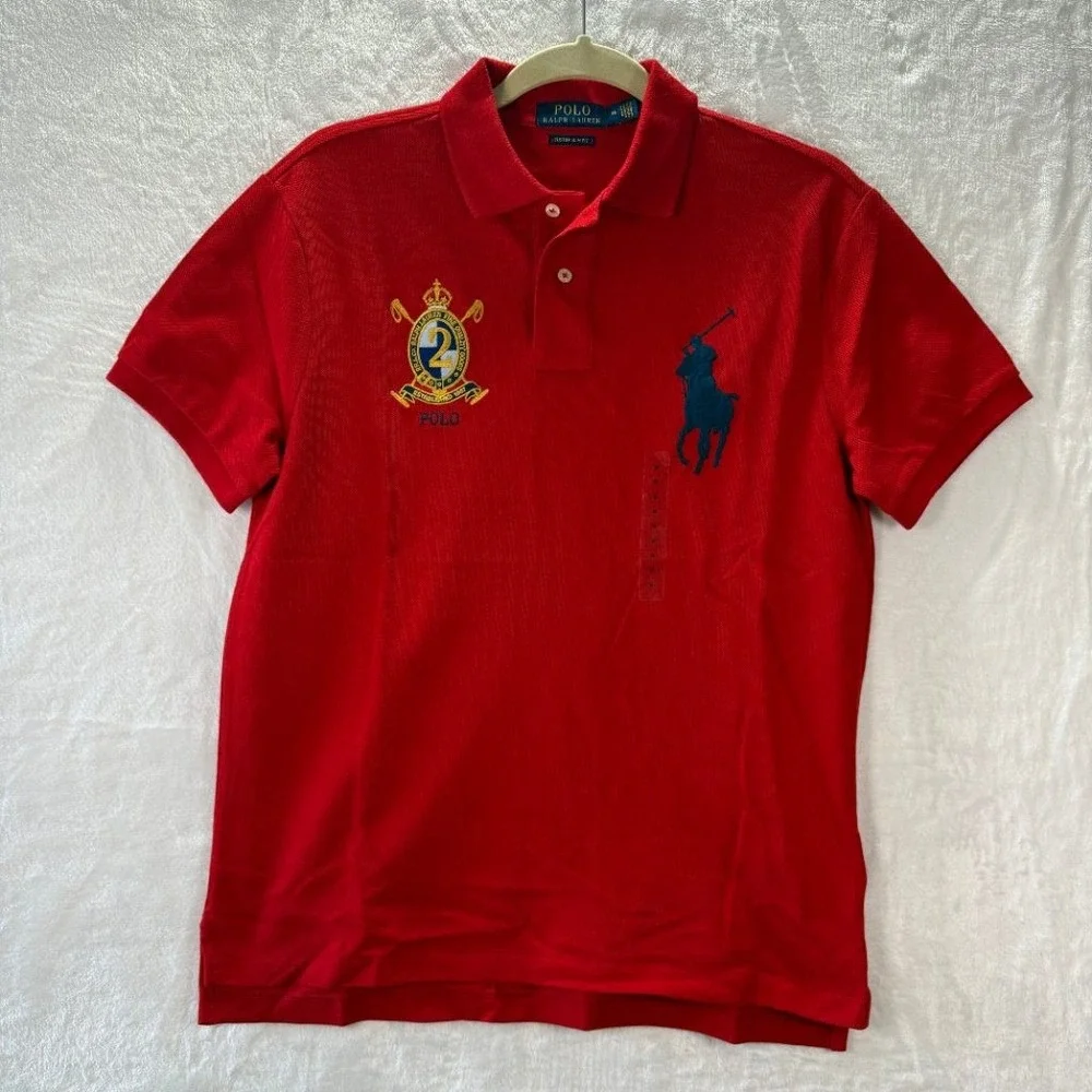 NWT Polo Ralph Lauren Big Pony Crest Mens M Red Polo Shirt Custom Slim Fit